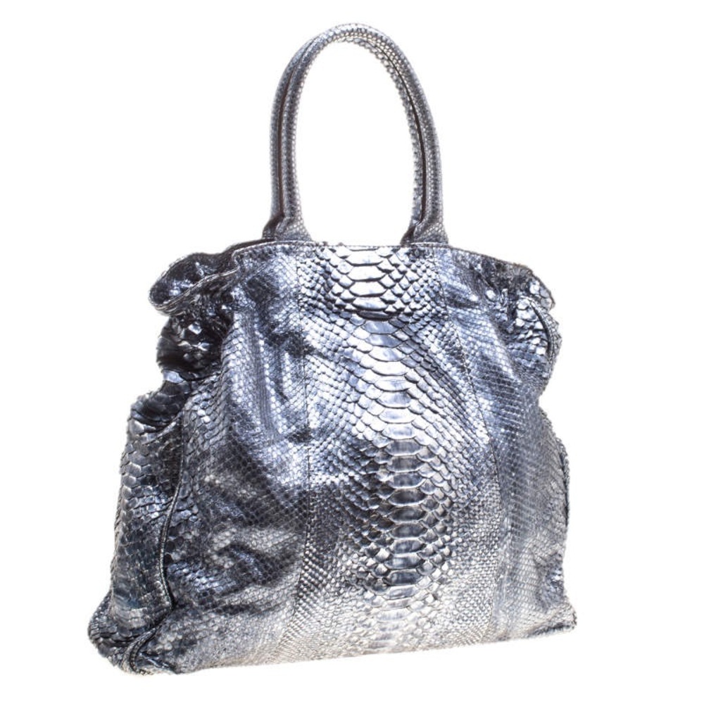 Zagliani Metallic Python Tote - image 2